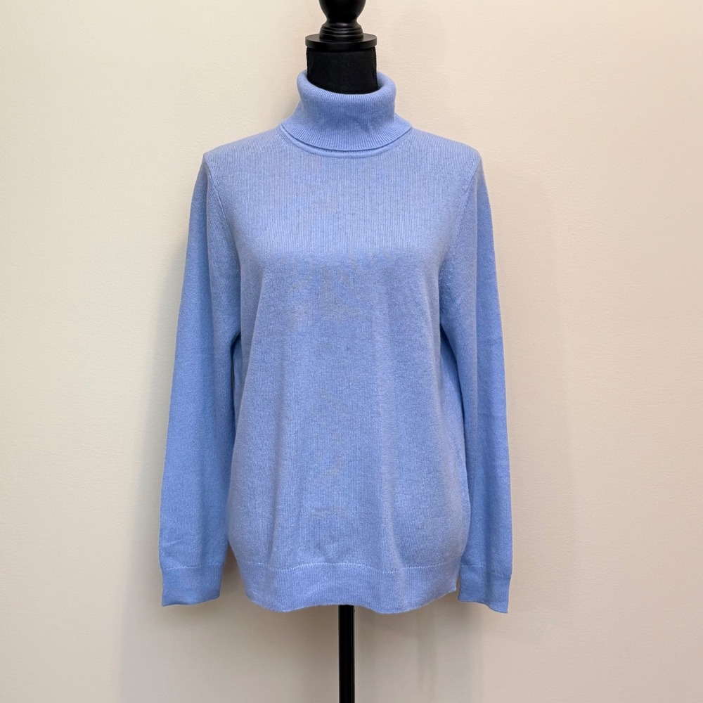 NEW Charter Club Luxury Women L 100% Cashmere Table Turtleneck Sweater Soft Blue